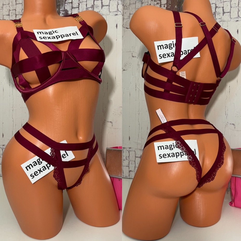 VS LUXE 36DD BRA M L XL PANTY SET STRAPPY CAGED CUT OUT BONDAGE